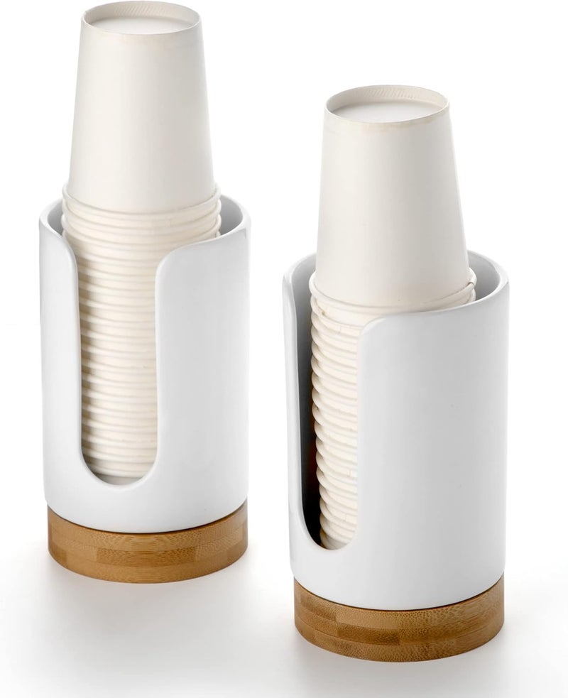 Viosuniu Ceramic Bathroom Cups Dispenser - 3-5 oz Disposable Paper & Plastic Bathroom Cups Holder - Mouthwash Cups Dispenser for Bathroom, Guest Toiletries, Countertop - BPA Free (White, 2 Pack) - Image 1